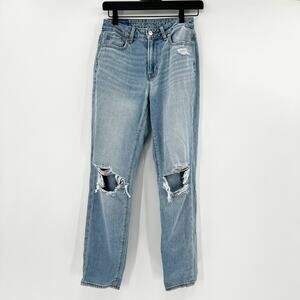 American Eagle Blue Distressed Mom Denim Jeans 0